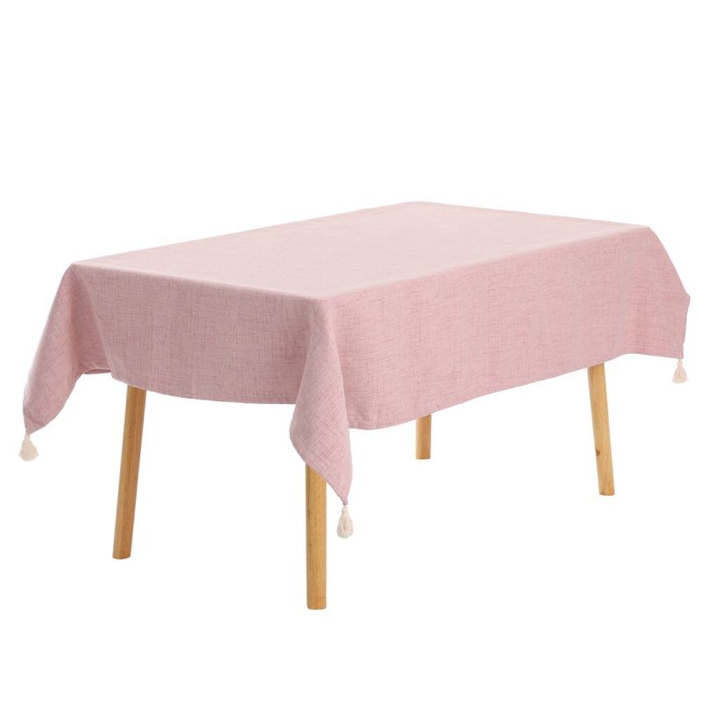 1 Pack Rectangle Tablecloth with Tassels, Indoor and Outdoor Use 47x67inch Pink